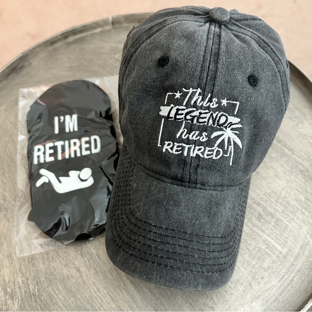 Gray Black “The Legend Has Retired” & “I’m Retired” Hat & Socks Combo OS